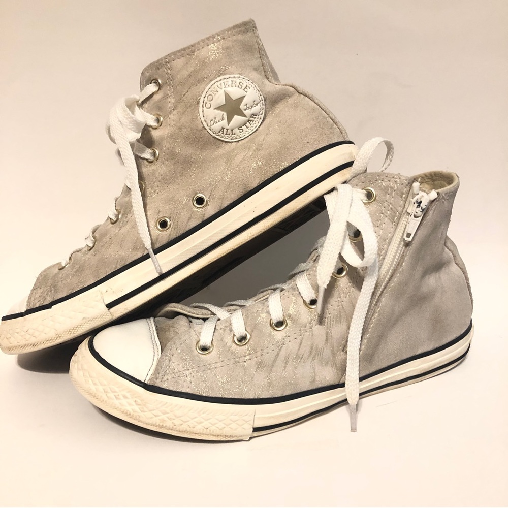 Sz 5 Converse Chuck Taylor All Star Ivory Champagne Sparkle Glitter Hi Tops
